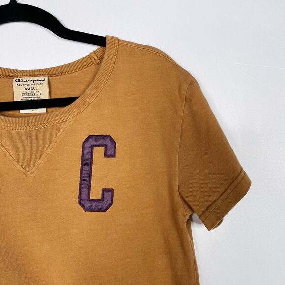 Champion Womens Small Vintage Wash C Block Short Sleeve Tee Reverse Weave Brown - Picture 3 of 8